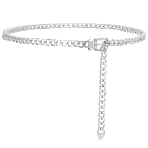 WUSJCOF Damen Schmuckgürtel Silber Elegant Verstellbare Metallkette Modeaccessoire für Festkleider von WUSJCOF