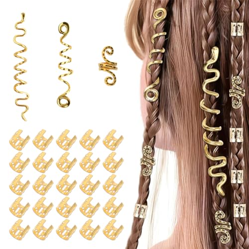 WUSJCOF Dreadlocks Schmuck Haarspiralen Clips, Verstellbare Metall Cuffs, Haarperlen Schmuck Für Flechtfrisuren, Piraten Haarschmuck Zubehör Damen Herren von WUSJCOF