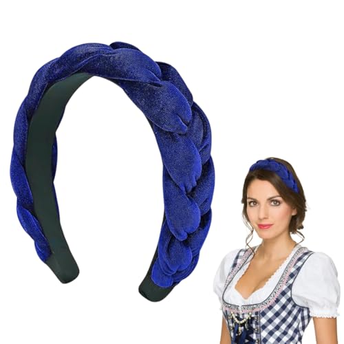 WUSJCOF Geflochtener Haarreif für Dirndl Trachten Haarschmuck aus Samt Wiesn Accessoires für Damen und Mädchen (Dunkelblau) von WUSJCOF