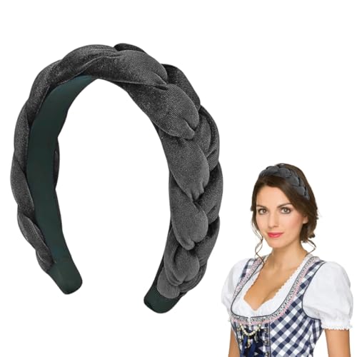 WUSJCOF Geflochtener Haarreif für Dirndl Trachten Haarschmuck aus Samt Wiesn Accessoires für Damen und Mädchen (Grau) von WUSJCOF