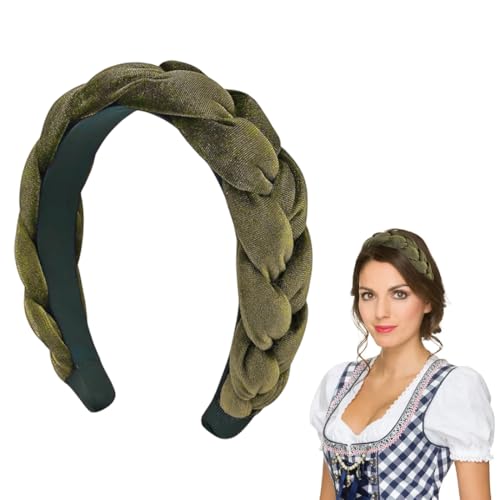WUSJCOF Geflochtener Haarreif für Dirndl Trachten Haarschmuck aus Samt Wiesn Accessoires für Damen und Mädchen (Olivgrün) von WUSJCOF