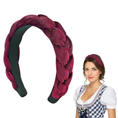 WUSJCOF Geflochtener Haarreif für Dirndl Trachten Haarschmuck aus Samt Wiesn Accessoires für Damen und Mädchen Weinrot von WUSJCOF