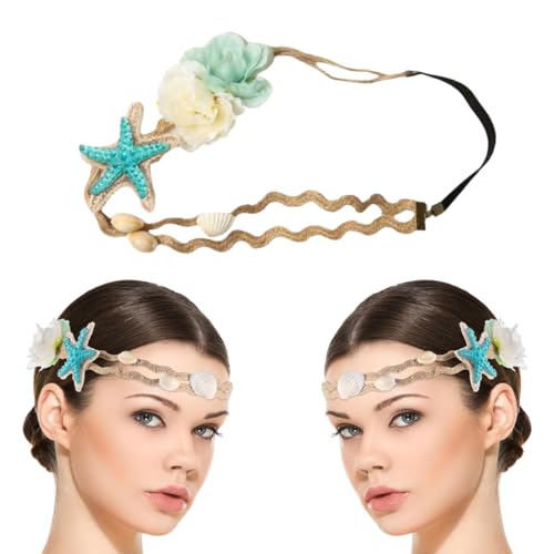 WUSJCOF Glitzer Meerjungfrau Haarreif Damen und Kinder Eleganter Kopfschmuck mit Seestern und Muscheln, Accessoires für Party, Kostüm & Karneval Blau von WUSJCOF