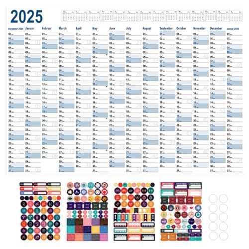 WUSJCOF Jahresplaner 2025 Wandkalender GEFALZT Poster Größe Querformat gefaltet Wandplaner Jahreskalender Plakatkalender Wall Calendar (74.2 x 52.5 cm) Senden Sie Aufkleber und Klebeband von WUSJCOF