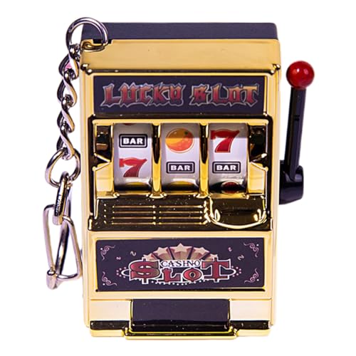 WUSJCOF Mini Slot Machine Keychain,Mini Casino Lucky Charm Jackpot Keychain,Creative Car Decoration Keychain,Kids Funny Gag Toys for Young Men (gold) von WUSJCOF