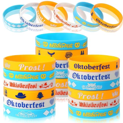 WUSJCOF Oktoberfest Armbänder 24 Stück Silikon Deko Accessoires für Damen Herren Kinder Bayrische Party Gastgeschenke Trachten Armband Set von WUSJCOF