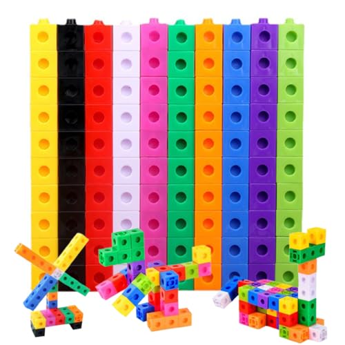 WUSJCOF Steckwürfel Set 100 Stück – Lernwürfel Mathe Bausteine mit Tasche Kreative Steckbausteine Rechenhilfe für Kinder Grundschule Mädchen und Jungen ab 3 Jahren von WUSJCOF