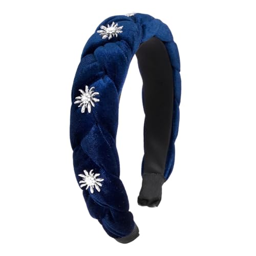 WUSJCOF Trachten Haarreif Samt Haarschmuck Dirndl Edelweiss Stirnband Geflochten Breit Haarband Vintage Gepolsterte Haarreifen Mode Kopfschmuck für Damen und Mädchen (Dunkelblau) von WUSJCOF