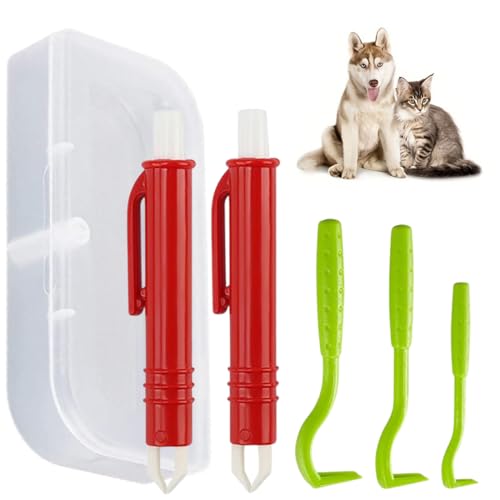 WUSJCOF Zeckenzange Set für Hunde, Katzen und Menschen - 3er Set Zeckenhaken & 2er Set Zeckenpinzetten, Sicherer Zeckenentferner für Haustiere und Kinder von WUSJCOF