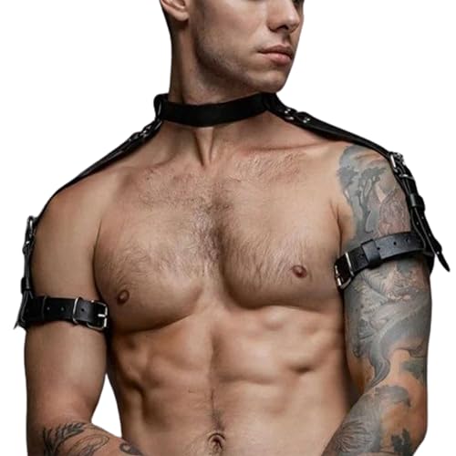 Herren Harness Gothic Brust Harness Fetisch Männer Punk Leder Körper Geschirr Fetisch Schulterbandage Gay Harness Brust Verstellbarer Schulter Gürtel Brustgurt Tragegur Unterwäsche Body Brust Harness von WUUDOA