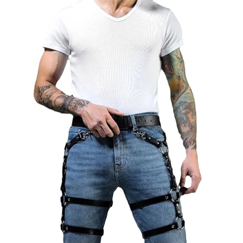 WUUDOA Herren Leder Bein Harness Geschirr Leder Caged Oberschenkel Holster leder bein gürtel herren Verstellbarer Fetisch Gay Geschirre leder Bein Strumpfband Oberschenkel Harness Bandage Kostüme von WUUDOA