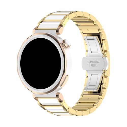 18 mm limitiertes Keramik- und Metallband for Huawei Watch GT5Pro 42 mm GT4 GT5 41 mm, Ersatzarmband for Damen(Gold White,For GT4 41mm) von WUURAA