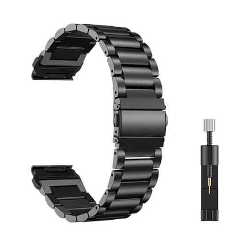 20 22 26mm Edelstahlarmband for Garmin Fenix ​​5 5S 6 Plus 7 Pro 7S 7X 8 AMOLED 43 47 51 Enduro 2 3 Armband(Black,Fenix 8 AMOLED 43mm) von WUURAA