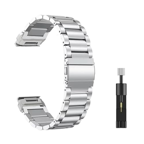 20 22 26mm Edelstahlarmband for Garmin Fenix ​​5 5S 6 Plus 7 Pro 7S 7X 8 AMOLED 43 47 51 Enduro 2 3 Armband(Silver,Fenix 7(7Pro) 47mm) von WUURAA