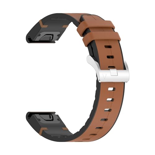 20 22 26mm Silikon Leder Quickfit strap for Garmin Fenix ​​8 51 47 43mm E 7 7X 7S 7Pro 6X 6S 6Pro Enduro 3 2 Armband(Brown,26mm) von WUURAA