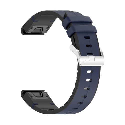 20 22 26mm Silikon Leder Quickfit strap for Garmin Fenix ​​8 51 47 43mm E 7 7X 7S 7Pro 6X 6S 6Pro Enduro 3 2 Armband(Dark blue,22mm) von WUURAA