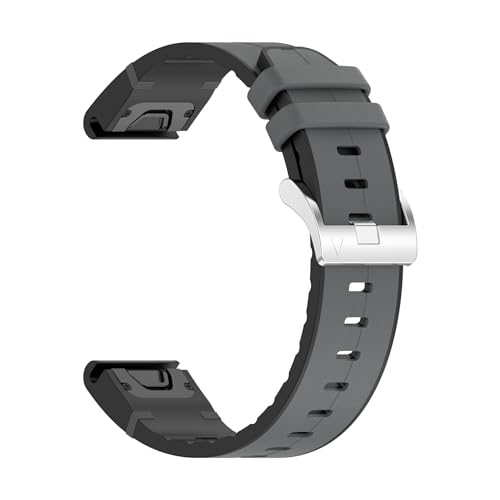 20 22 26mm Silikon Leder Quickfit strap for Garmin Fenix ​​8 51 47 43mm E 7 7X 7S 7Pro 6X 6S 6Pro Enduro 3 2 Armband(Grey,26mm) von WUURAA
