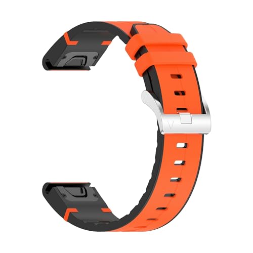 20 22 26mm Silikon Leder Quickfit strap for Garmin Fenix ​​8 51 47 43mm E 7 7X 7S 7Pro 6X 6S 6Pro Enduro 3 2 Armband(Orange,22mm) von WUURAA
