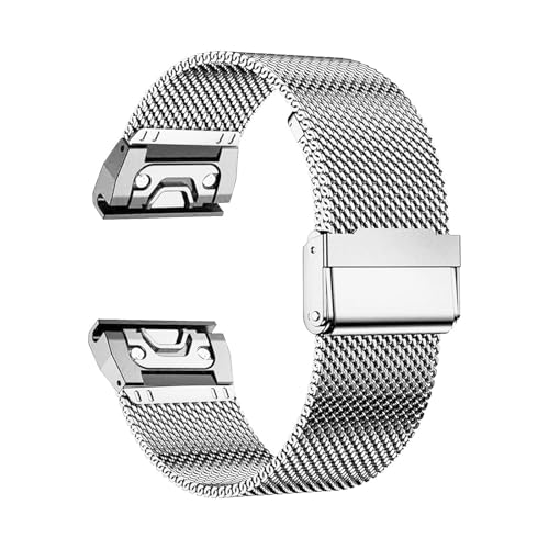 20 mm 22 mm 26 mm Metall-Milanese-Armband, for Garmin Fenix ​​E 8 7 Pro 7X 6 6X 5X 5Plus Quick Fit Edelstahl-Armband(Silver,20mm(Fenix 8 43MM)) von WUURAA