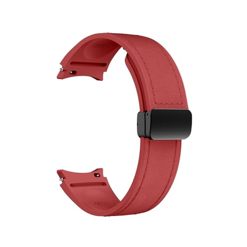 20 mm Armband aus echtem Leder + Silikonarmband for Samsung Galaxy Watch 6 5 4 44 mm 40 mm for Galaxy Watch 6 4 Classic 47 mm 46 mm 43 mm 42 mm (Color : Red, Size : 20mm(Silver buckle)) von WUURAA