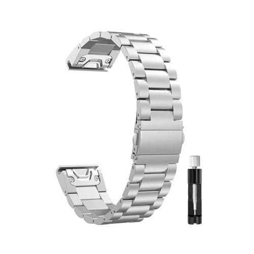 20mm 22mm 26mm Edelstahlarmband for Garmin Fenix ​​8 7 Pro 7X 6 6X 5X 8X Plus Quick Fit Metallarmband(Silver,20mm Fenix 8 43MM) von WUURAA