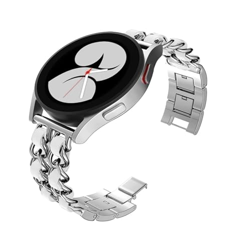 20mm 22mm Band for Samsung Galaxy Watch 4/classic/5/6/active 2 Leder+Metall Link Armband Correa Galaxy Watch 5 Pro 45mm Armband (Color : Silver white, Size : For Galaxy 6 40mm 44mm) von WUURAA