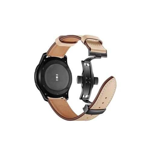 20mm 22mm Lederband for Samsung Galaxy Uhr 4 6 Classic/5 Pro/Active 2/3/42mm/46mm 44mm Armband for Huawei GT/2/4/3 Pro Armband (Color : Black button apricot, Size : 20mm watch band) von WUURAA