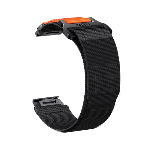 22/26mm Nylon QuickFi Band for Garmin Fenix ​​8 7 7X 6 6X Pro 5 5X Plus MARQ Serie/Tavtix 7pro Ersetzen Armband Correa(Black Orange,22mm(Fenix 8 47mm)) von WUURAA