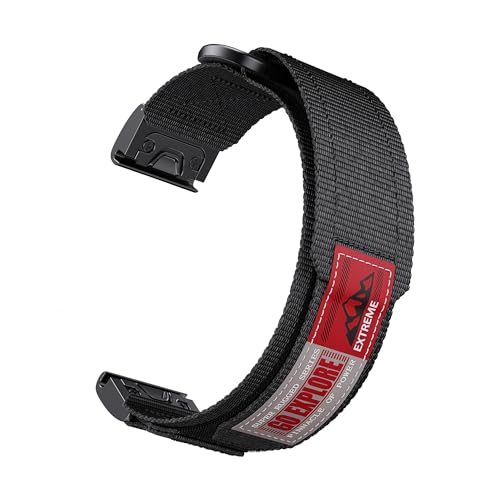 22 mm 26 mm Nylon-Schnellverschlussband for Garmin Fenix 7X 8 7 Pro 6X 6 5X 5Plus Tactix7 Forerunner 965 955 Enduro 3 2 Schleifenband(Black,22mm-Fenix 8 47mm) von WUURAA