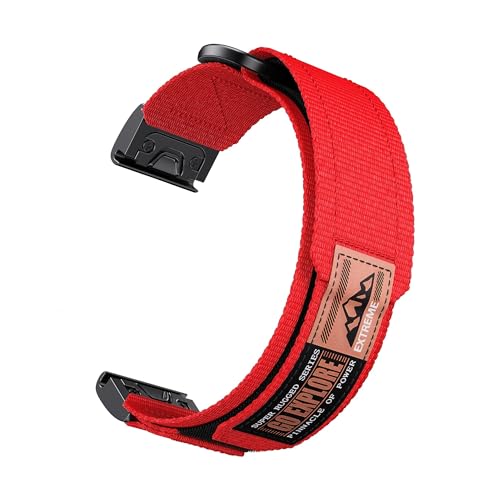22 mm 26 mm Nylon-Schnellverschlussband for Garmin Fenix 7X 8 7 Pro 6X 6 5X 5Plus Tactix7 Forerunner 965 955 Enduro 3 2 Schleifenband(Bright red,26mm(Fenix 7X 6X 5X)) von WUURAA