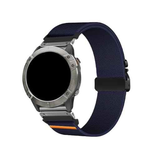 22mm 26mm Nylon Elastisches Armband for Garmin Fenix ​​8 7 7X 6 6X 5XPlus Quick Fit Sport Band(Dark Blue Silver,26mm) von WUURAA