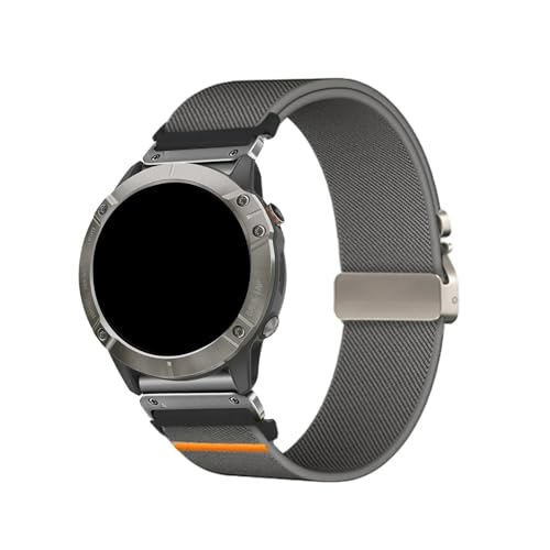 22mm 26mm Nylon Elastisches Armband for Garmin Fenix ​​8 7 7X 6 6X 5XPlus Quick Fit Sport Band(Dark Grey Silver,26mm) von WUURAA