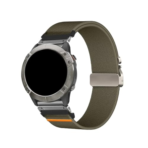 22mm 26mm Nylon Elastisches Armband for Garmin Fenix ​​8 7 7X 6 6X 5XPlus Quick Fit Sport Band(Military Green Silver,22mm) von WUURAA