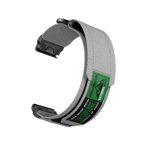 22mm 26mm QuickFit Nylon-Klettband for Garmin Fenix ​​7 7X 6 6X Pro 5X, Fenix8 51mm 47mm Tactix7, Enduro 3 2 Armband(Grey,26mm(Fenix 7X 6X 5X)) von WUURAA