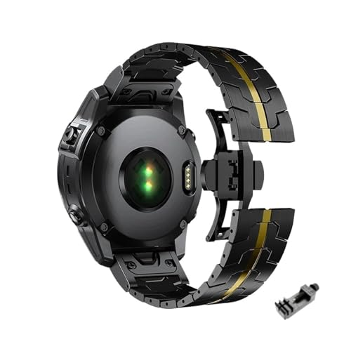26 22 mm Schnellspann-Edelstahlarmband for Garmin Fenix ​​8/7/7X/7XPro/6/6X/6XPro/5XPlus Metall-Freigabe-Uhrenarmband(Black gold,26mm For Fenix 7X 6X 5X) von WUURAA