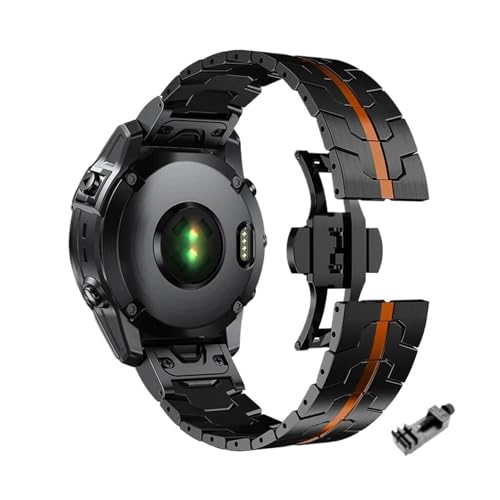 26 22 mm Schnellspann-Edelstahlarmband for Garmin Fenix ​​8/7/7X/7XPro/6/6X/6XPro/5XPlus Metall-Freigabe-Uhrenarmband(Black orange,22mm(Fenix 8 47mm)) von WUURAA
