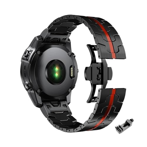 26 22 mm Schnellspann-Edelstahlarmband for Garmin Fenix ​​8/7/7X/7XPro/6/6X/6XPro/5XPlus Metall-Freigabe-Uhrenarmband(Black red,26mm For Fenix 7X 6X 5X) von WUURAA