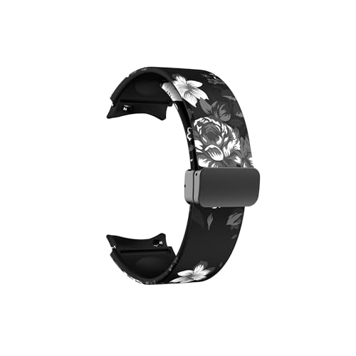 Armbänder for Samsung Galaxy Watch 6 47 mm 43 mm for Watch 4/5 44 mm 40 mm Aufdruck Reflektierendes Correa-Band for Watch 4 Classic 42 mm 46 mm (Color : Black flower, Size : For Watch 6 40MM 44MM) von WUURAA
