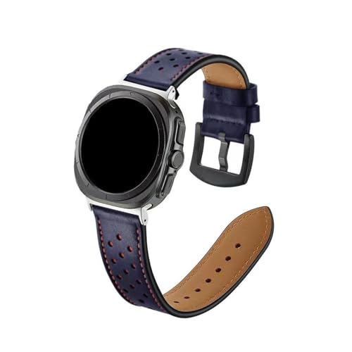 Atmungsaktives Retro-Lederarmband im Lochstil for das Herren- und Damenarmband der for Samsung Watch 7 Ultra. for das for Galaxy Watch 7 Ultra 47 mm, KEINE Lücken, Armband mit gebogenem Ende(Blue) von WUURAA