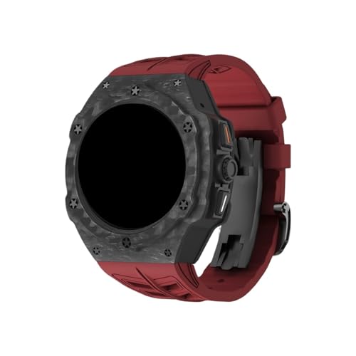 Carbonfaser-Modifikationskit for Samsung Galaxy Watch 7 Ultra 47mm Fluorkautschukarmband for ULTRA No Gaps QuickFit-Armband(Red) von WUURAA