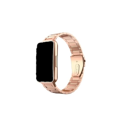 Edelstahl Armband Schleife Fit for Huawei Honor Band 6 7 8 Metall Frauen Männer Uhr Armband Correa for Huawei uhr Fit 2 Verschluss (Color : Rose gold, Size : For Huawei Band 7) von WUURAA