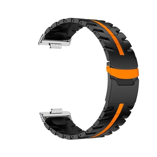 Edelstahl Metall Strap for Huawei Uhr Fit 4 Pro Armband for Huawei Uhr Fit 4 3 Armband Correa(Black Orange-Silver,For fit 4) von WUURAA