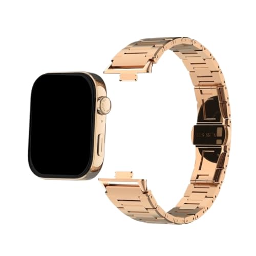 Edelstahl-Uhrengehäusearmband for Huawei Watch Fit3 Fit4 Fit4Pro Armband mit Spezialanschlüssen(Rose Gold,For Fit3+case) von WUURAA