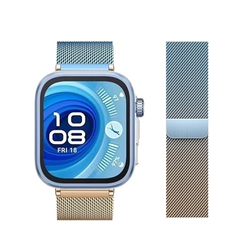 Edelstahlarmband for Huawei Watch Fit4 Pro. Armband mit Spezialanschlüssen for Huawei Fit 4 3 2. Metallarmband ersetzen.(Retro Gold Blue,For Fit 3) von WUURAA