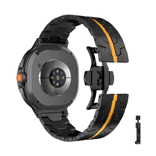 Edelstahlarmband for Samsung Galaxy Watch 8 40 44mm 8Classic 46mm Metallarmband for Watch Ultra 47mm/Ultra2 Band(Black Orange,For Galaxy Ultra2 (2025)) von WUURAA