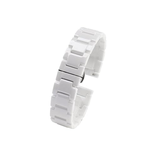 For Frauen Mann Keramik Armband Edelstahl Kombination Armband 12 14 15 16 18 20 22mm Armband Mode Uhr Armbanduhr Band (Color : Ceramic White, Size : 15mm) von WUURAA