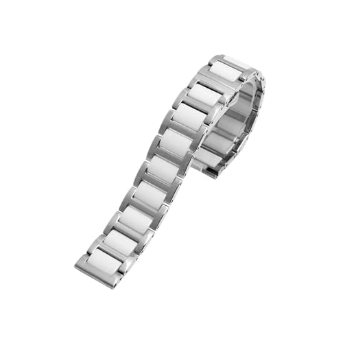 For Frauen Mann Keramik Armband Edelstahl Kombination Armband 12 14 15 16 18 20 22mm Armband Mode Uhr Armbanduhr Band (Color : White silver, Size : 15mm) von WUURAA