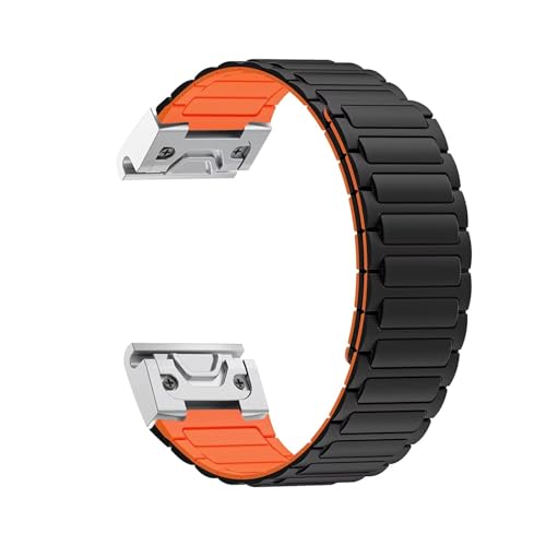 For Garmin Fenix8 51mm 7x 6x Forerunner 965 Silikonarmband(Black orange silver,26mm(Fenix 8 51mm)) von WUURAA
