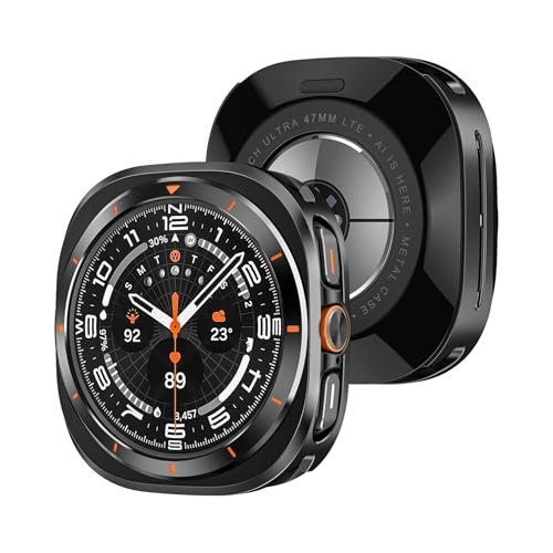 For Samsung Galaxy Watch7 Ultra 47mm Uhrengehäuse for GALAXY ULTRA Metallschutzhülle(Black Orange) von WUURAA