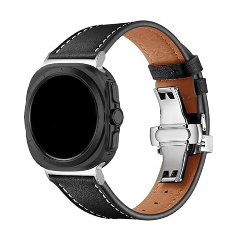 For Samsung Watch7 Ultra 47 mm Lederarmband Schmetterlingsschnalle Echtleder Business-Armband for Samsung Galaxy Watch Ultra Armband 47 mm(Black) von WUURAA